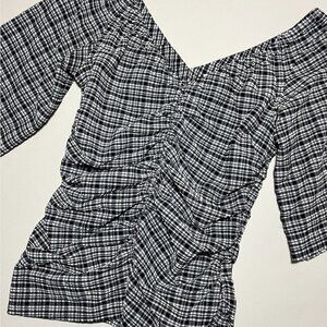 GANNI Ruched seersucker top